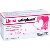 Abbildung: Liana ratiopharm 0,1 / 0,02 mg Filmtabletten Filmtabletten, 6X21 St PZN 02200789