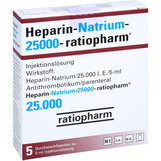 Abbildung: Heparin Natrium 25.000 ratiopharm Durchstechflaschen, 5X5.0 ml PZN 03029843