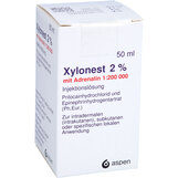 Abbildung: Xylonest 2% mit Adrenalin Fl. Injektionslösung Injektionslösung, 50 ml PZN 03070283