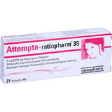 Abbildung: Attempta ratiopharm 35 2mg / 0,035mg überzogene Tabletten Überzogene Tabletten, 21 St PZN 03691370