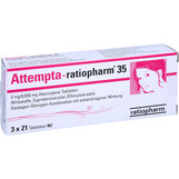 Abbildung: Attempta ratiopharm 35 2mg / 0,035mg überzogene Tabletten Überzogene Tabletten, 3X21 St PZN 03691447