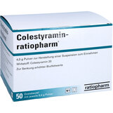 Abbildung: Colestyramin ratiopharm Pulver zur Herstellung einer Suspension zum Einnehmen Pulver zur Herstellung einer Suspension zum Einnehmen, 50 St PZN 03740269