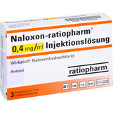 Abbildung: Naloxon ratiopharm 0,4 mg / ml Injektionslösung Ampullen Ampullen, 3 St PZN 04788924
