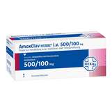 Abbildung: Amoxclav Hexal i.v.500 / 100mg Pulver zur Her.Injektion Infusion Pulver zur Herstellung einer Injektions- oder Infusionslsg., 10 St PZN 06489120