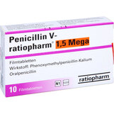 Abbildung: Penicillin V ratiopharm 1,5 Mega Filmtabletten Filmtabletten, 10 St PZN 08703988