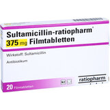 Abbildung: Sultamicillin ratiopharm 375 mg Filmtabletten Filmtabletten, 20 St PZN 08837298