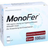 Abbildung: Monofer 100 mg / ml Lösung z.Injektion / Infus.Durchst.F. Injektions-/Infusionslösung, 1X10 ml PZN 09759407
