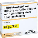 Abbildung: Iloprost-ratiopharm 20 µg / ml K.z.H.einer Infusionsl.20µg Infusionslösungskonzentrat, 5X1 ml PZN 15241206