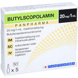 Abbildung: Butylscopolamin Panpharma 20 mg / 1 ml Injektionslösung Injektionslösung, 5X1 ml PZN 16199742