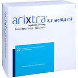 Abbildung: Arixtra 2,5 mg / 0,5 ml Injektionslösung in einer Fertigspritze Injektionslösung, 20X0.5 ml PZN 16806981