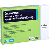 Abbildung: Ondansetron Accord 2 mg / ml 8mg Injektion - / Infusionslösung Ampulle Injektions-/Infusionslösung, 5 St PZN 18190745