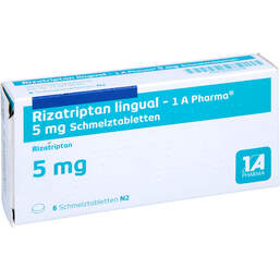 Abbildung: Rizatriptan lingual 1A Pharma 5 mg Schmelztabletten 6 St, Schmelztabletten PZN 00013758
