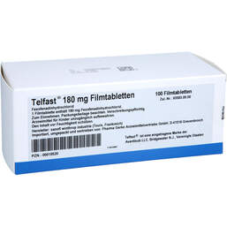 Abbildung: Telfast 180 mg Filmtabletten 100 St, Filmtabletten PZN 00018520