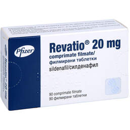 Abbildung: Revatio 20 mg Filmtabletten 90 St, Filmtabletten PZN 00021551