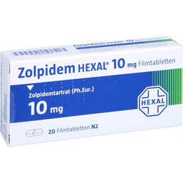 Abbildung: Zolpidem Hexal 10 mg Filmtabletten 20 St, Filmtabletten PZN 00024176