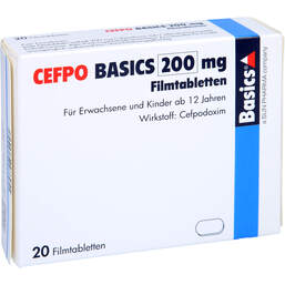 Abbildung: Cefpo Basics 200 mg Filmtabletten 20 St, Filmtabletten PZN 00038586