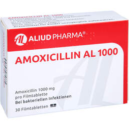 Abbildung: Amoxicillin AL 1000 Filmtabletten 30 St, Filmtabletten PZN 00038706
