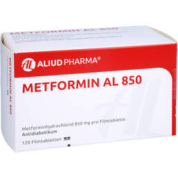 Abbildung: Metformin AL 850 Filmtabletten 120 St, Filmtabletten PZN 00045066