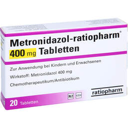 Abbildung: Metronidazol ratiopharm 400 mg Tabletten 20 St, Tabletten PZN 00046367