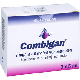 Abbildung: Combigan 2 mg / ml + 5 mg / ml Augentropfen 3X5 ml, Augentropfen PZN 00075156