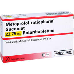 Abbildung: Metoprolol ratiopharm Succinat 23,75mg Retardtabletten 30 St, Retard-Tabletten PZN 00089572