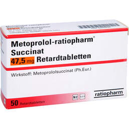 Abbildung: Metoprolol ratiopharm Succinat 47,5 mg Retardtabletten 50 St, Retard-Tabletten PZN 00089626
