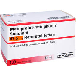 Abbildung: Metoprolol ratiopharm Succinat 47,5 mg Retardtabletten 100 St, Retard-Tabletten PZN 00089632