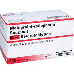 Abbildung: Metoprolol ratiopharm Succinat 95 mg Retardtabletten 100 St, Retard-Tabletten PZN 00089661