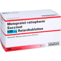 Abbildung: Metoprolol ratiopharm Succinat 190 mg Retardtabletten 100 St, Retard-Tabletten PZN 00089709