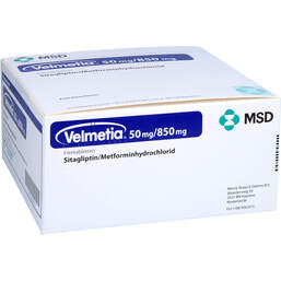 Abbildung: Velmetia 50 mg / 850 mg Filmtabletten 196 St, Filmtabletten PZN 00089916