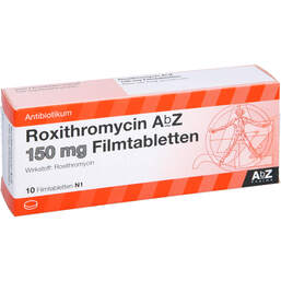 Abbildung: Roxithromycin AbZ 150 mg Filmtabletten 10 St, Filmtabletten PZN 00094225