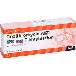 Abbildung: Roxithromycin AbZ 150 mg Filmtabletten 20 St, Filmtabletten PZN 00094260