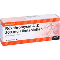 Abbildung: Roxithromycin AbZ 300 mg Filmtabletten 10 St, Filmtabletten PZN 00094283