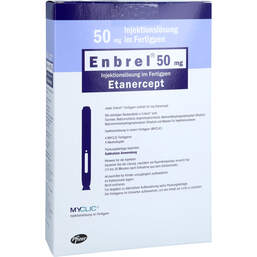 Abbildung: Enbrel 50 mg Myclic Injektionslösung in einem Fertigpen 4 St, Injektionslösung PZN 00099889