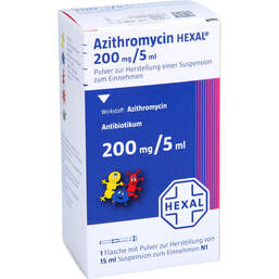 Abbildung: Azithromycin Hexal 200mg / 5ml Pulver zur Suspensionsherstellung 15 ml, Pulver zur Herstellung einer Suspension zum Einnehmen PZN 00101310