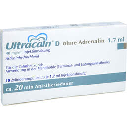 Abbildung: Ultracain D ohne Adrenalin Zylinderampullen 10X1.7 ml, Zylinderampullen PZN 00109346