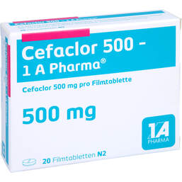 Abbildung: Cefaclor 500 1A Pharma Filmtabletten 20 St, Filmtabletten PZN 00113738