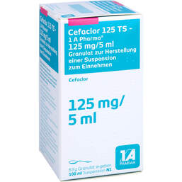 Abbildung: Cefaclor 125 TS 1A Pharma Granulat z.Suspension-Herstellung 100 ml, Granulat zur Herstellung einer Suspension zum Einnehmen PZN 00113744
