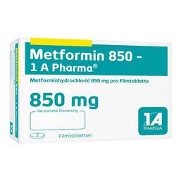 Abbildung: Metformin 850 1A Pharma Filmtabletten 30 St, Filmtabletten PZN 00113796