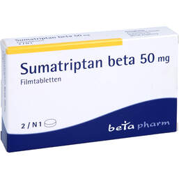Abbildung: Sumatriptan beta 50 mg Filmtabletten 2 St, Filmtabletten PZN 00118078