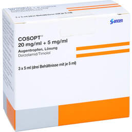 Abbildung: Cosopt 20 mg / ml + 5 mg / ml Augentropfen 3X5 ml, Augentropfen PZN 00120342