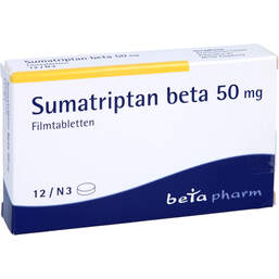 Abbildung: Sumatriptan beta 50 mg Filmtabletten 12 St, Filmtabletten PZN 00121353