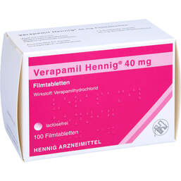 Abbildung: Verapamil Hennig 40 mg Filmtabletten 100 St, Filmtabletten PZN 00121910