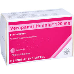 Abbildung: Verapamil Hennig 120 mg Filmtabletten 100 St, Filmtabletten PZN 00121956