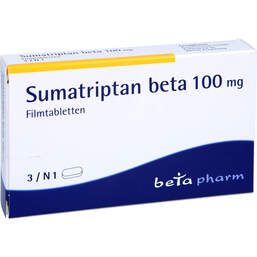 Abbildung: Sumatriptan beta 100 mg Filmtabletten 3 St, Filmtabletten PZN 00126907