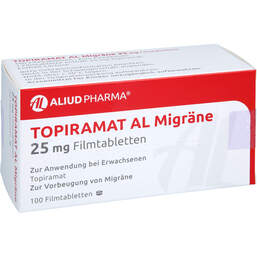 Abbildung: Topiramat AL Migräne 25 mg Filmtabletten 100 St, Filmtabletten PZN 00133965