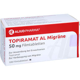 Abbildung: Topiramat AL Migräne 50 mg Filmtabletten 100 St, Filmtabletten PZN 00134025