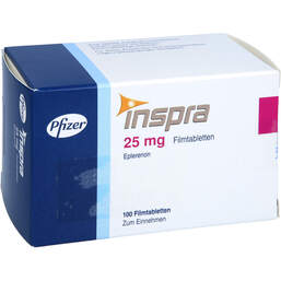 Abbildung: Inspra 25 mg Filmtabletten 100 St, Filmtabletten PZN 00136834