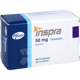 Abbildung: Inspra 50 mg Filmtabletten 100 St, Filmtabletten PZN 00137561