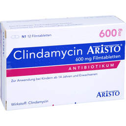 Abbildung: Clindamycin Aristo 600 mg Filmtabletten 12 St, Filmtabletten PZN 00141516